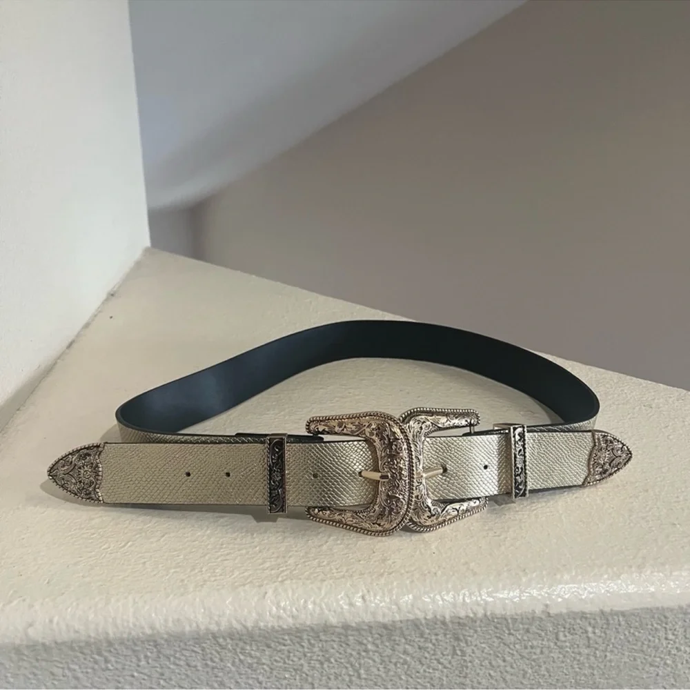 Metallic gold color  Western-Style Women's Belt Ornate Buckle boho chic one size